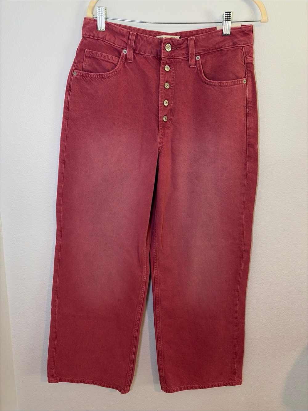 Free People We The Free Jeans 29 Nia Boyfriend Button Fly Wide Leg Berry NWOT